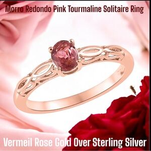 Premium Morro Redondo Pink Tourmaline Solitaire Ring In Vermeil Rose Gold 9.75